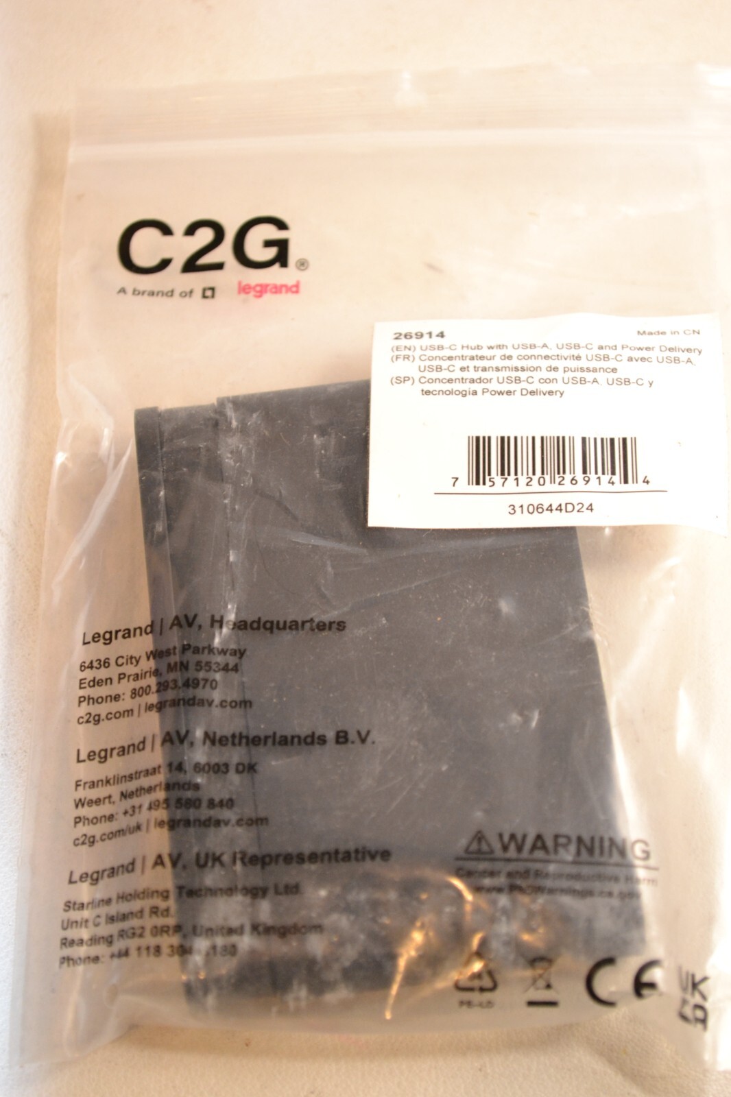 C2G 4-Port USB 3.1 Gen 1 Type-C & A Hub with Power Delivery, Black