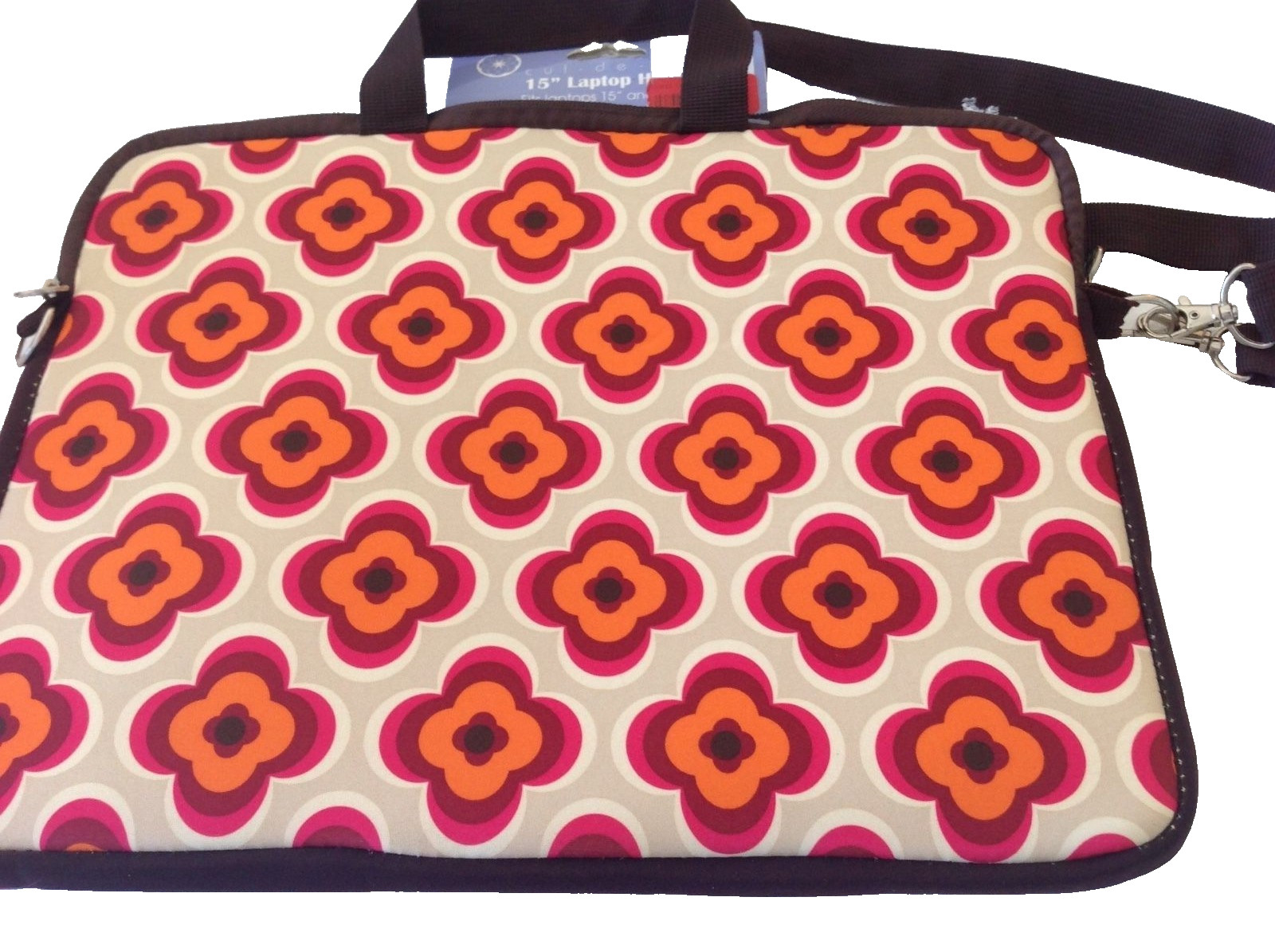 CUL-DE-SAC 15 INCH LAPTOP KHAKI PINK ORANGE FLOWERS WITH HANDLE 11 X 14 1/2 NWT