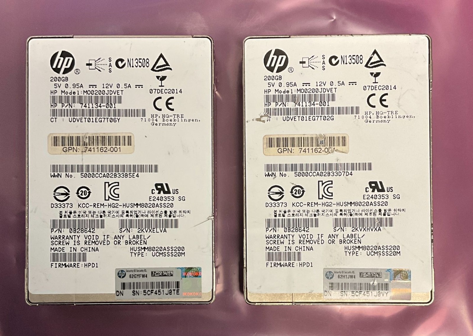 LOT OF 2 HGST SSD800MM for HP 200GB 2.5" SAS SSD - 10.0 DWPD 100%