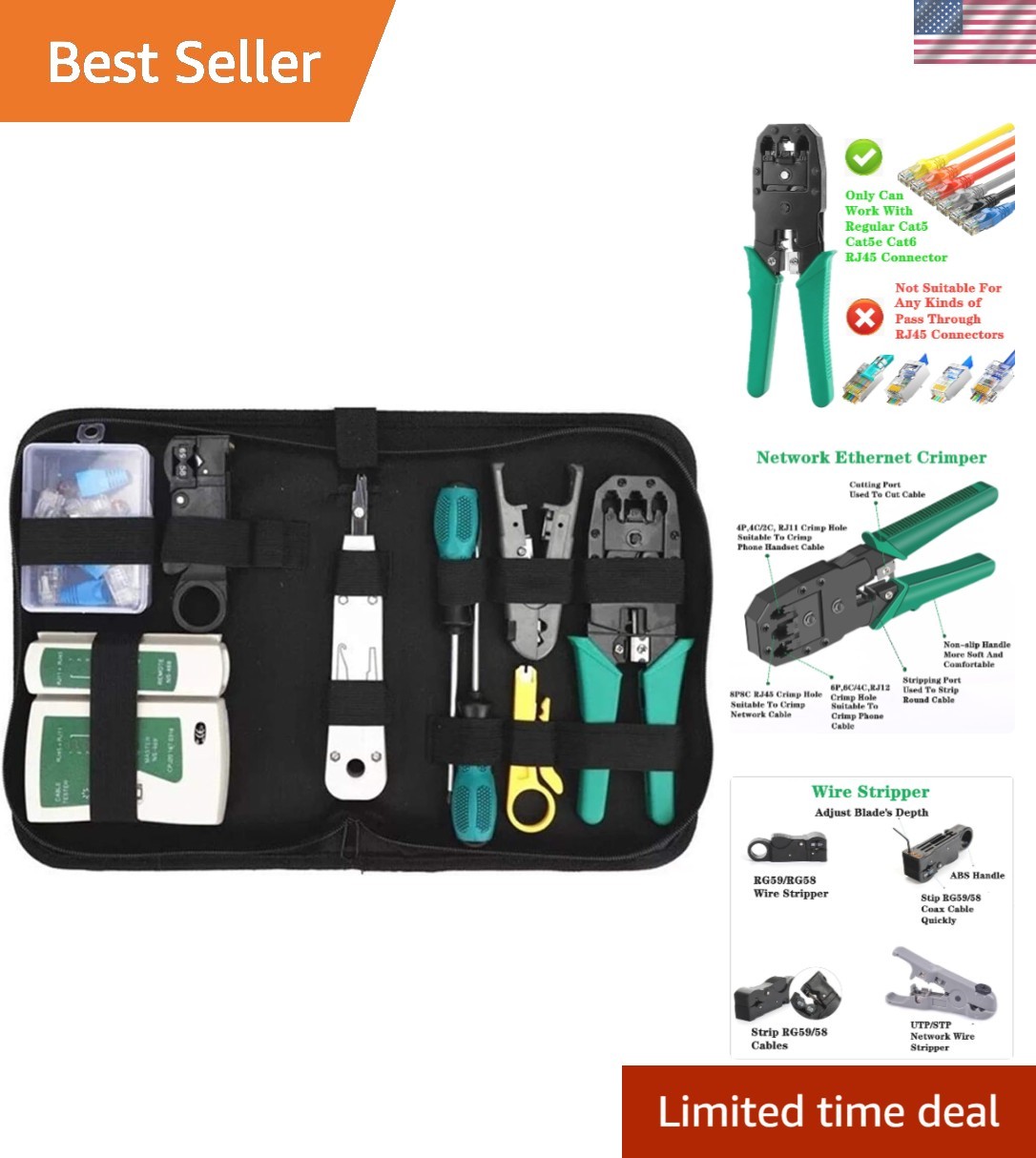 Comprehensive 11-in-1 Ethernet Crimping and Testing Tool Kit for Professionals