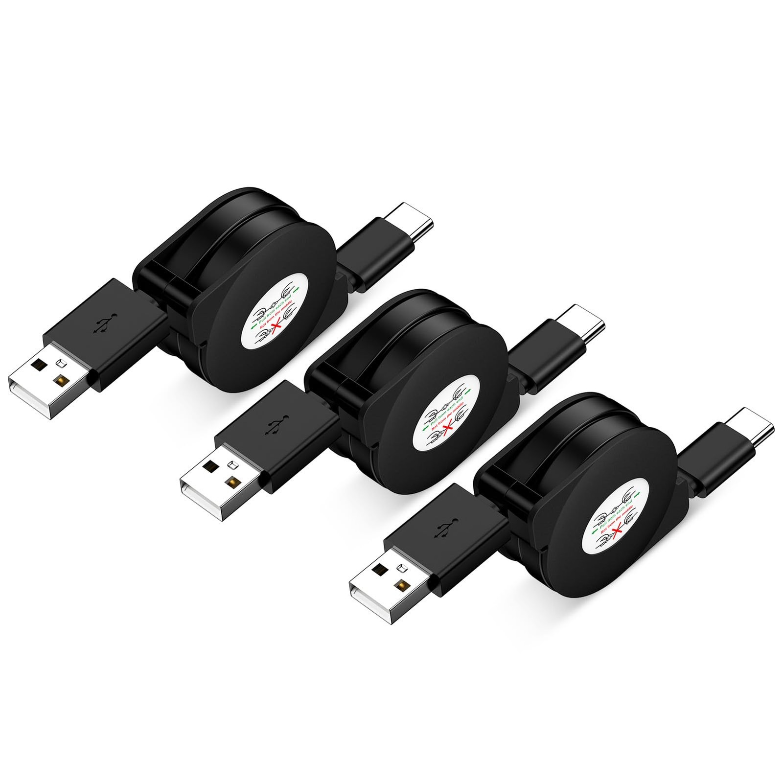 3Pack Car Carplay Cable Fast Charging 3.3FT Retractable USB Type 3.3FT, Black