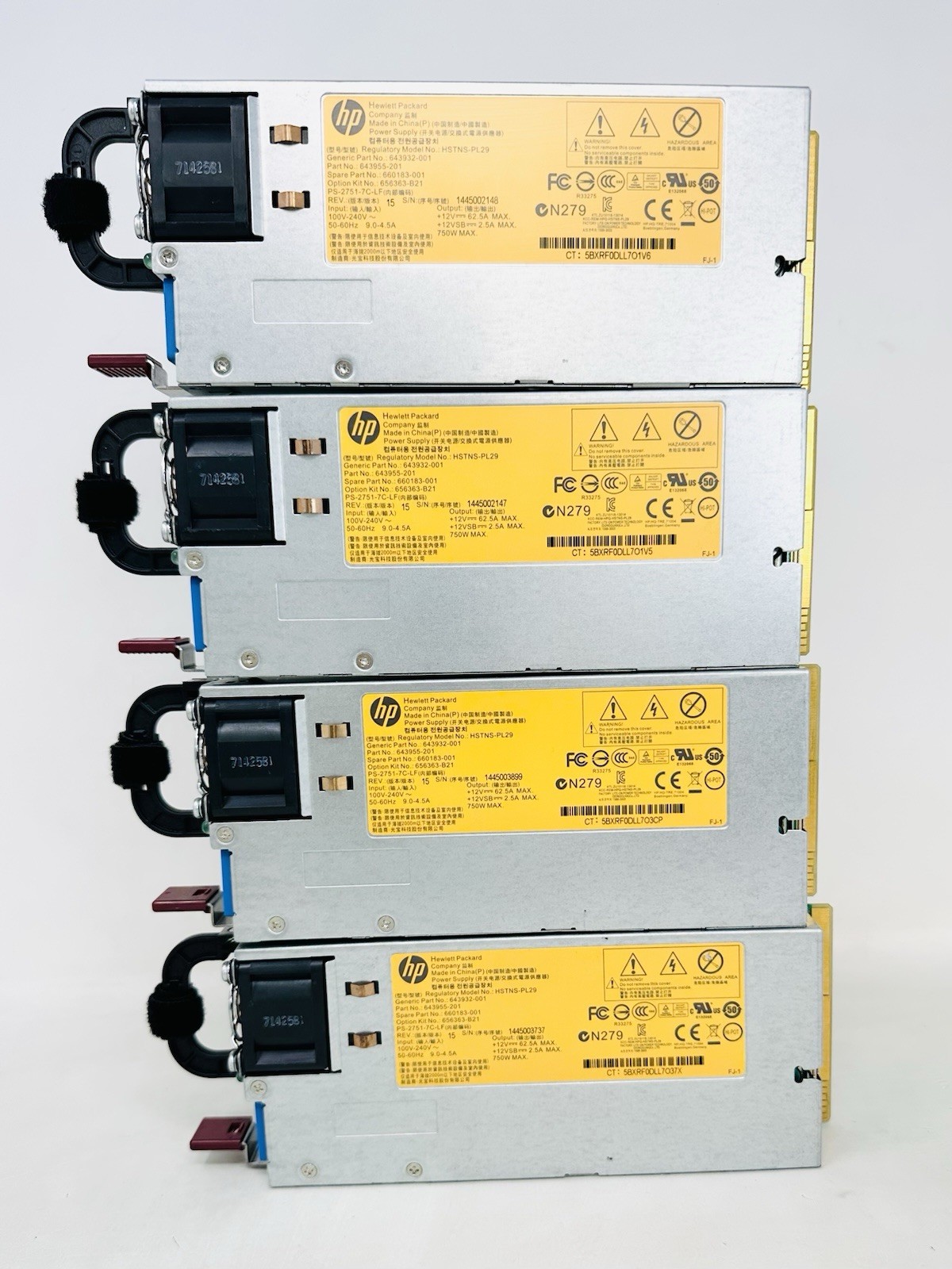LOT OF 4: HP HSTNS-PL29 750W Switching Hot Swap Power Supply 643932-001 - USED