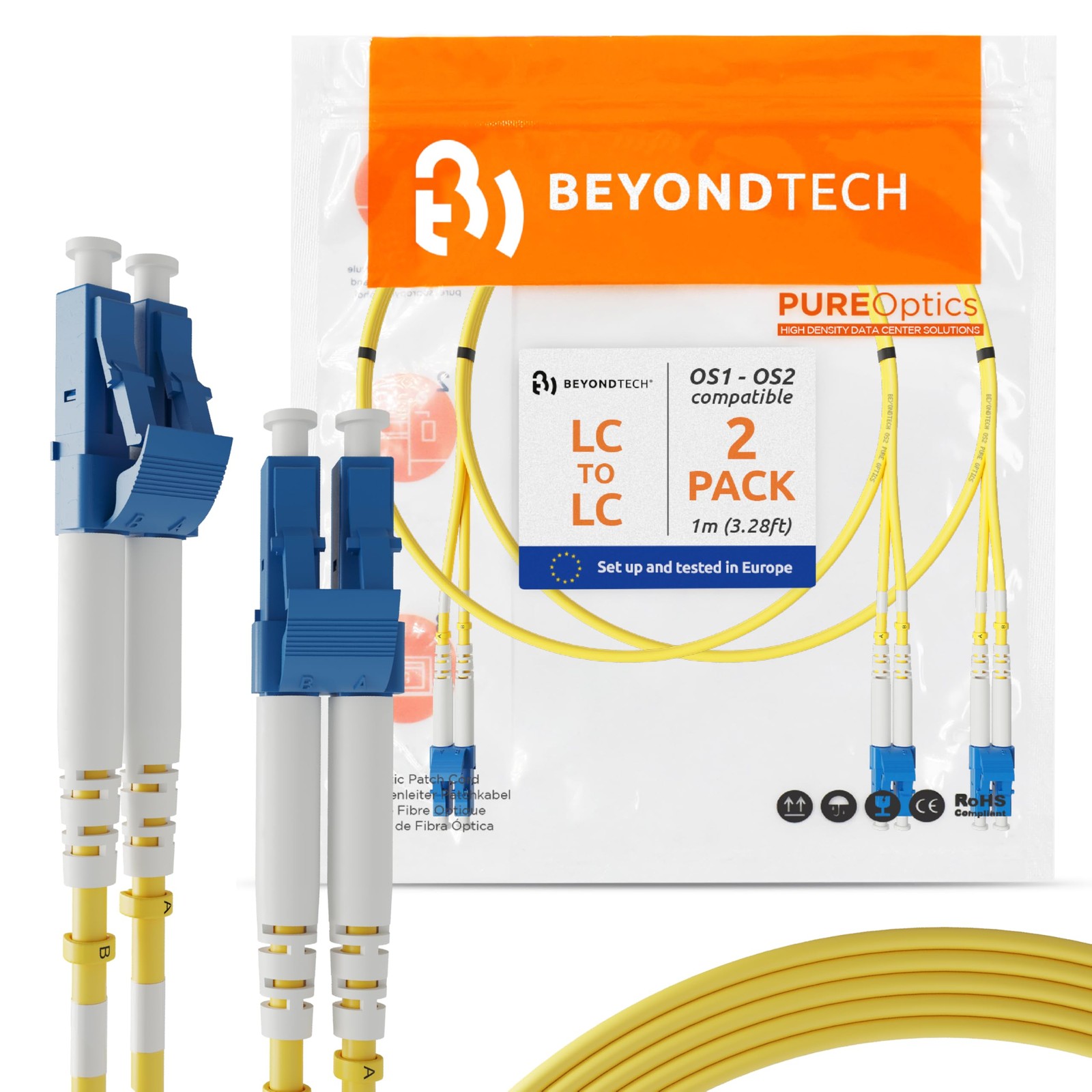 1m 3.28 FT LC To LC UPC SingleMode Duplex OS1/OS2 Fiber Patch Cable 2 PCS