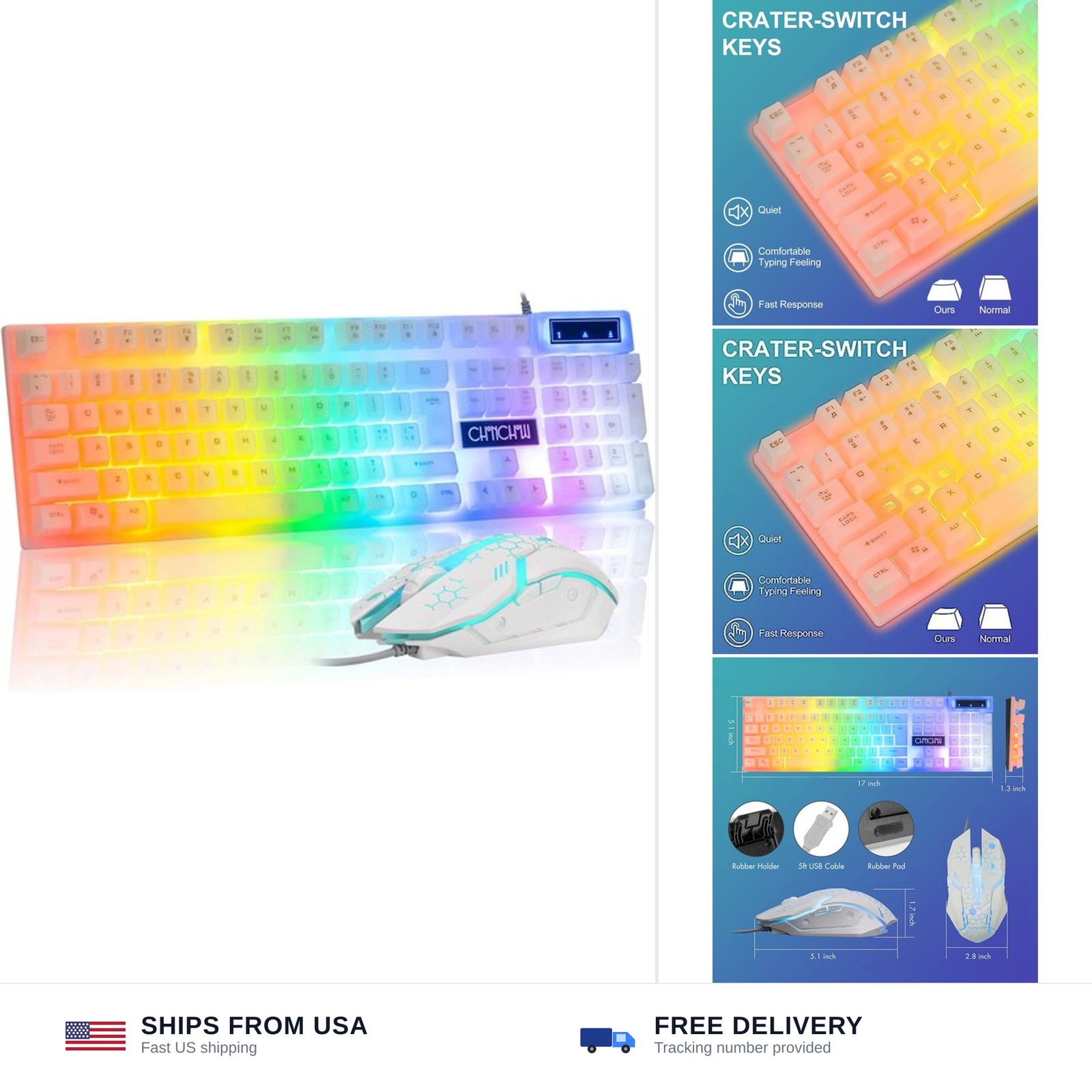 CHONCHOW LED Keyboard and Mouse, 104 Keys Rainbow Backlit Keyboard and 7 Colo...