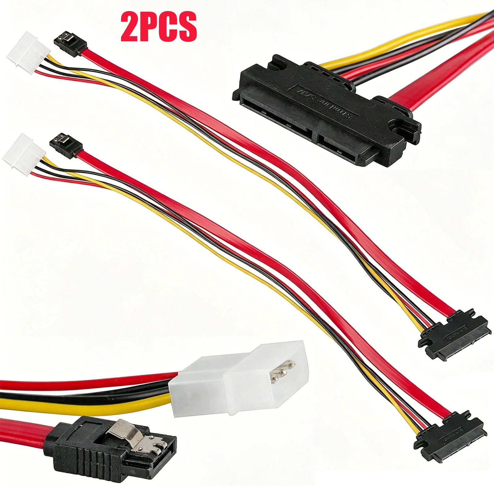 2PACK SATA 7+15 Pin Combo Cable HDD Hard Drive Data 4 Pin Power Supply Adapter