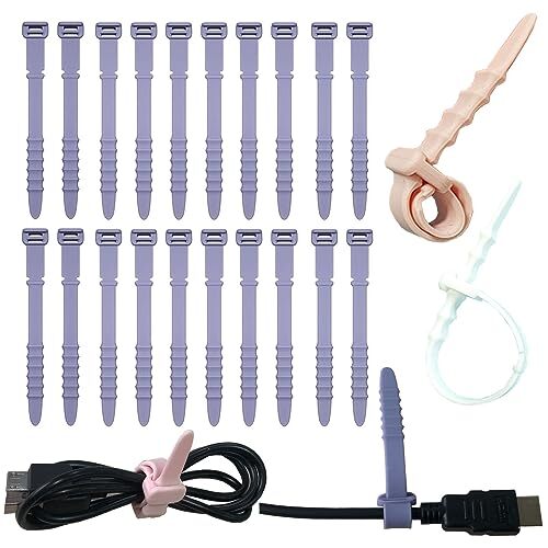 Reusable Silicone Zip Ties Cord Organizer: Silicone Cable Ties Straps for 