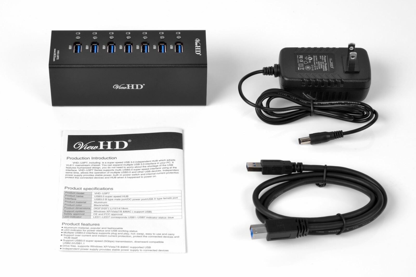 Aluminum USB 3.0 Hub Super Speed 5Gbps PC MAC Pro Notebook Laptop 7 6 4 Port 
