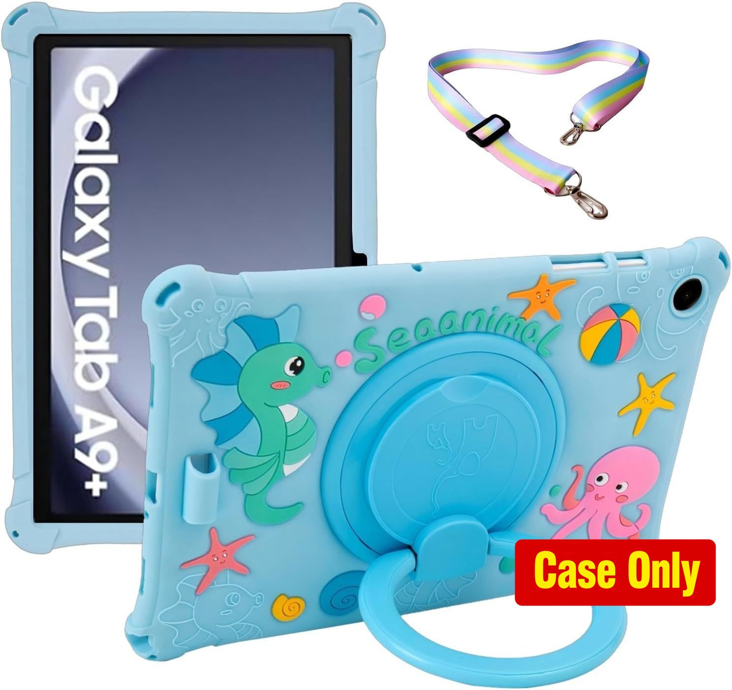 Cute Blue Cartoon Case for Samsung Galaxy Tab A9+ 11" 2023, 360° Rotating Stand