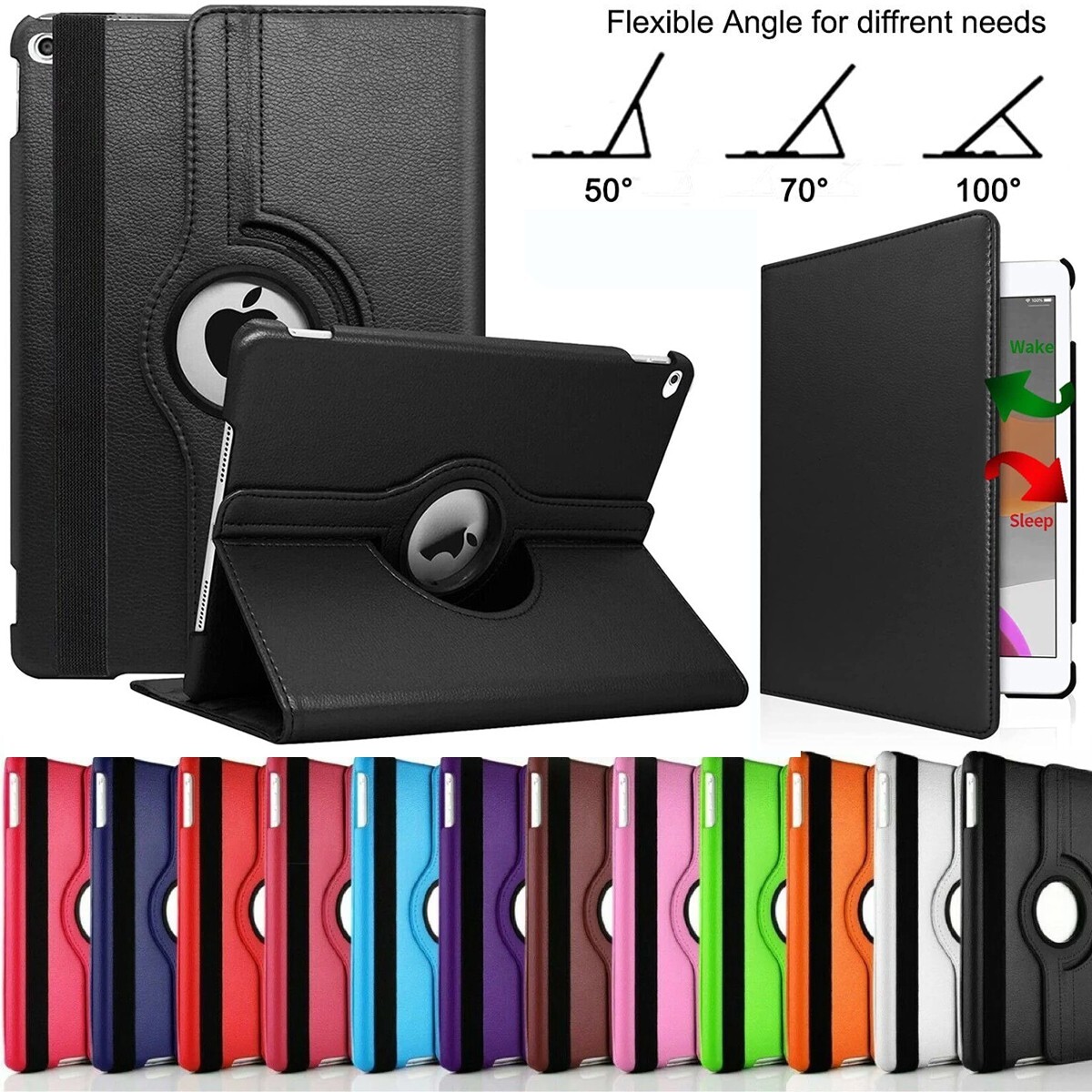 For iPad 10.9/10.2/9.7 inch Smart Flip Case Rotating Stand Cover 5/6/7/8/9th Gen