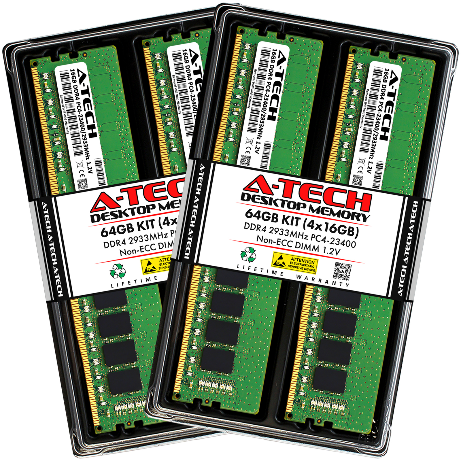 A-Tech 64GB 4x 16GB PC4-23400 Desktop DDR4 2933 Non-ECC DIMM 288-pin Memory RAM