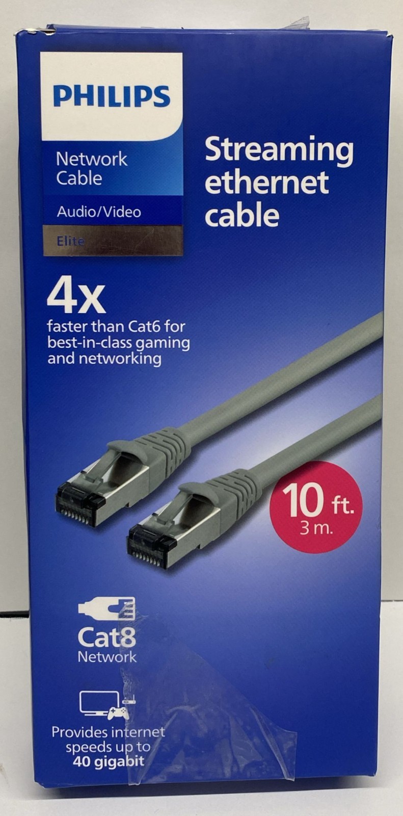Philips Cat8 Network Cable 40GPS 10ft Cat 8-Streaming Gaming-Gray