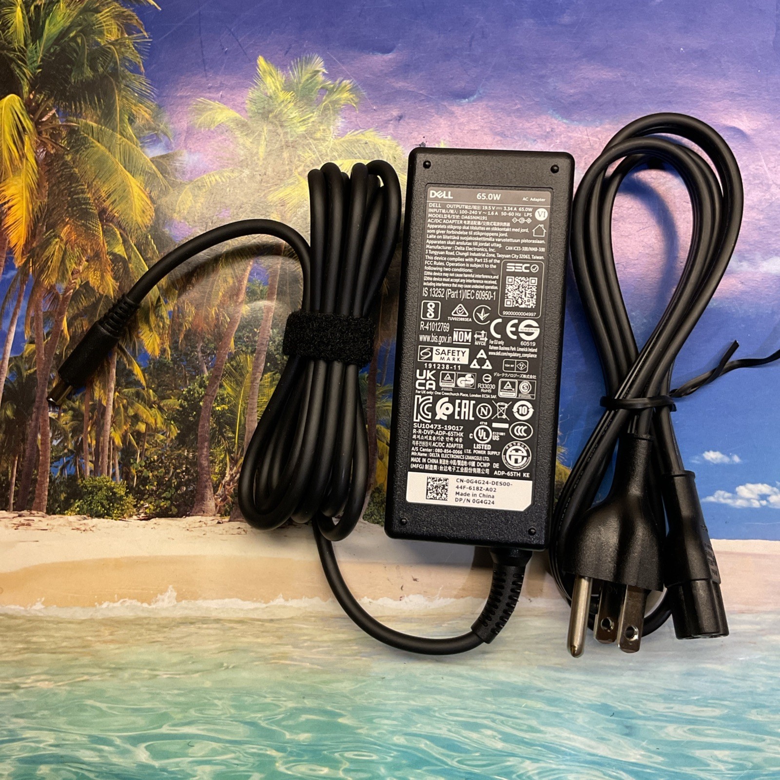 LOT OF 5 ORIGINAL DELL 65W 19.5V 3.34A AC ADAPTER LAPTOP SMALL TIP 4.5MM & CORDS