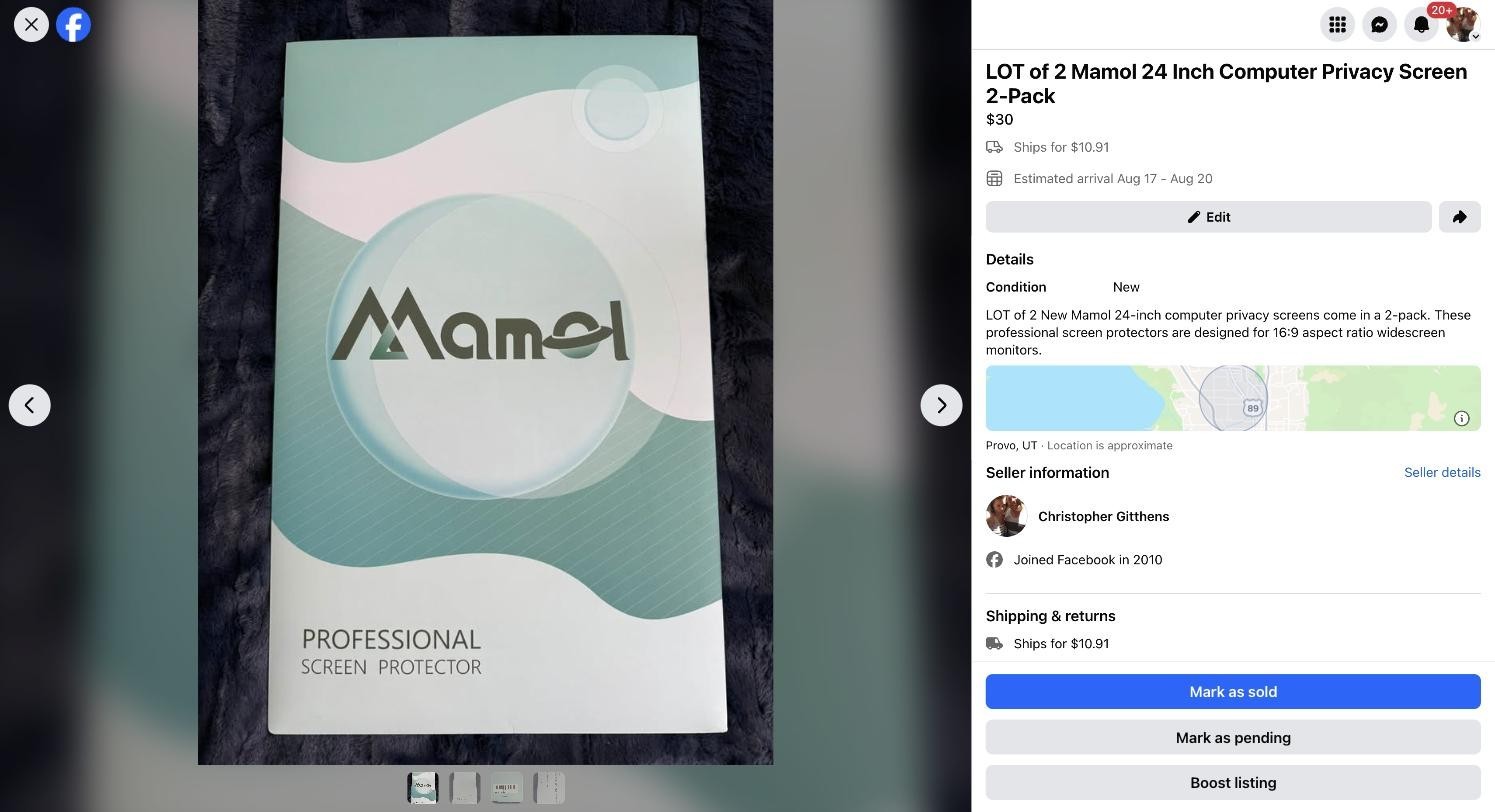 Lot of 2 Mamol 24 Inch Computer Privacy Screen Protector 16:9 New