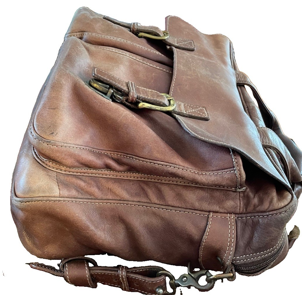 LL Bean Maine Leather & Brass Briefcase Crossbody Laptop College/Business Y2K