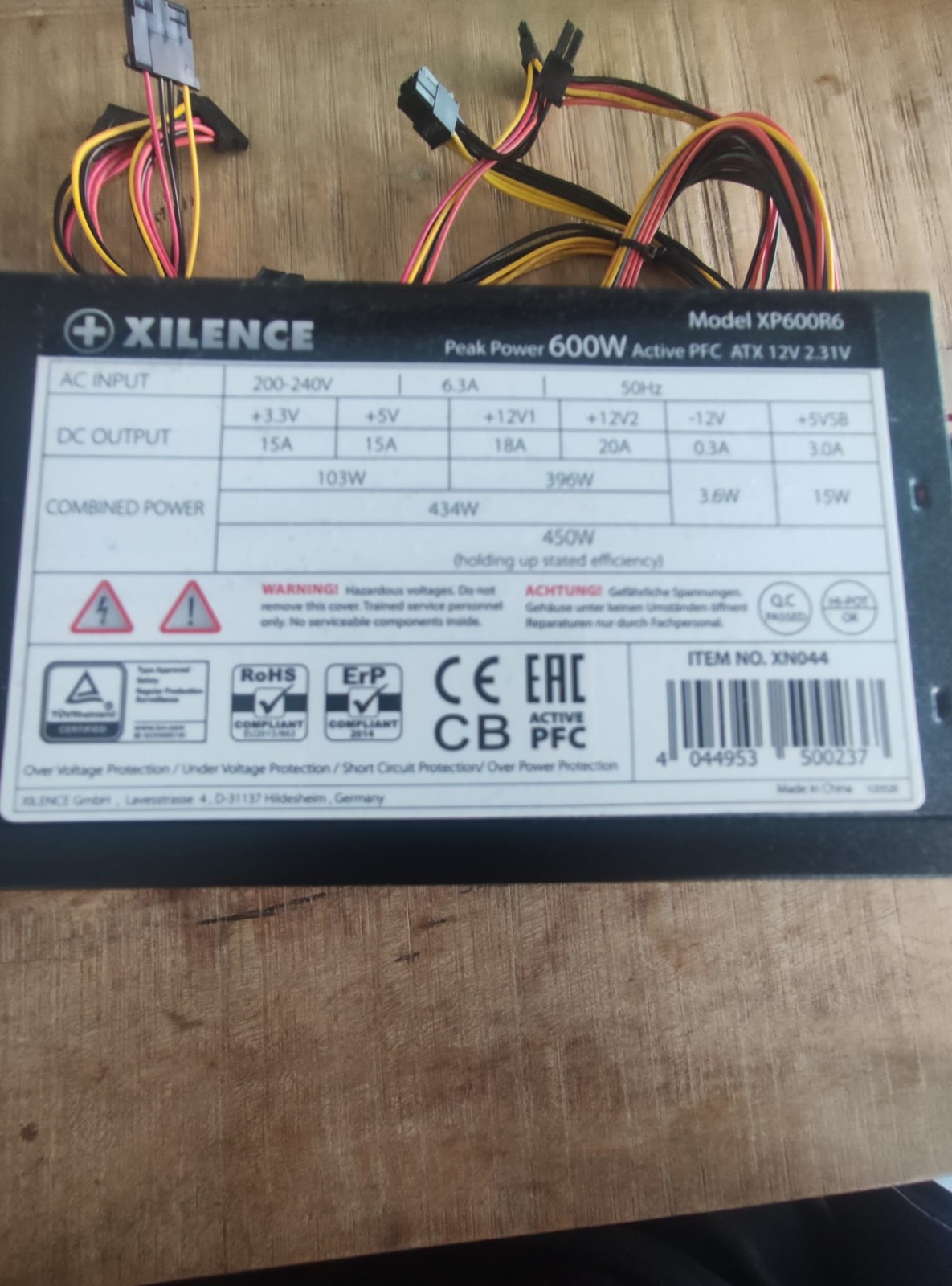 Xilence XP600R6 PC Power Supply, 600W Peak Power, ATX