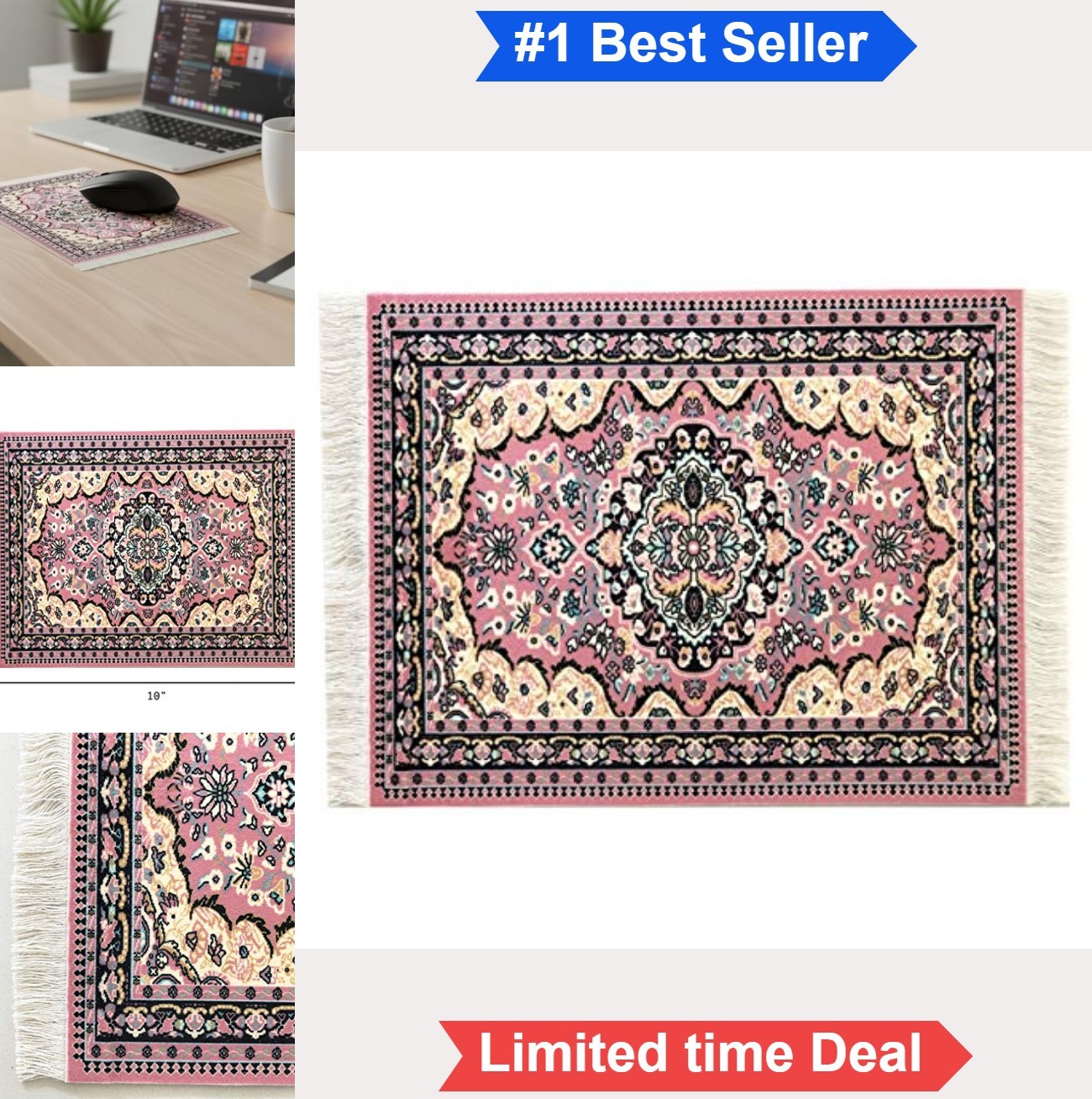 Computer Mouse Pad Oriental Rug Design 10x7 Inch Rubber Base Velvet Top Office