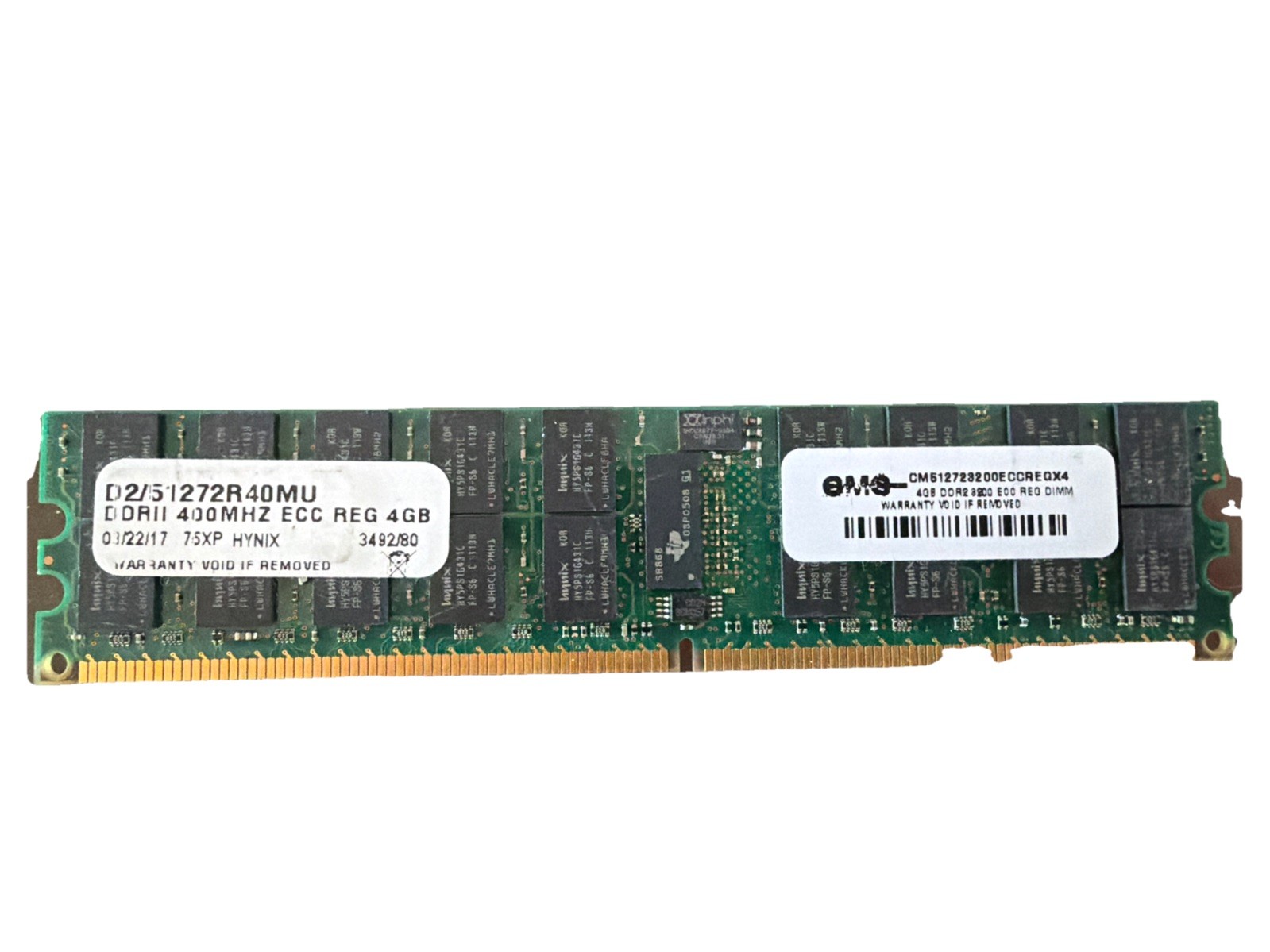 Hynix DDR2 400mhz PC2-3200 ecc RDIMM 4GB D2/51272R40MU EMS