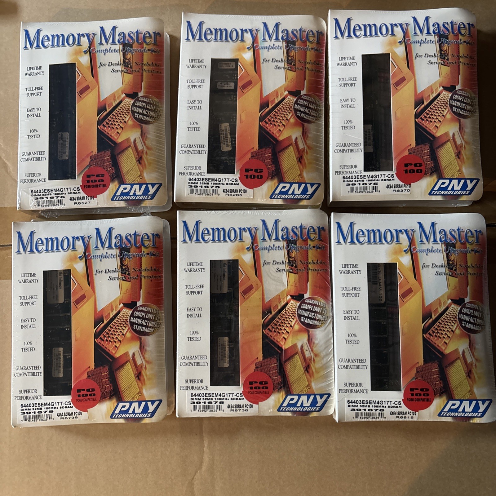 6 New Vintage PNY Technologies Memory Master Upgrade Kits 32MB SDRAM PC100