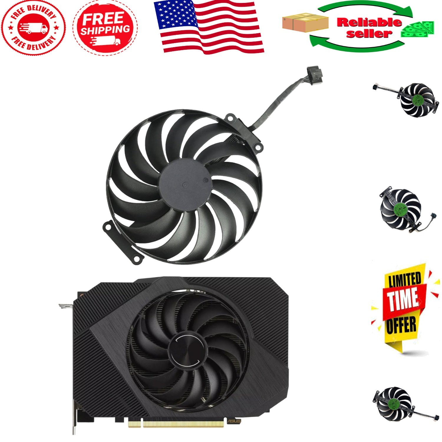 High Performance 95MM 6-Pin Fan Replacement for ASUS Graphics Cards - CF1010U12D
