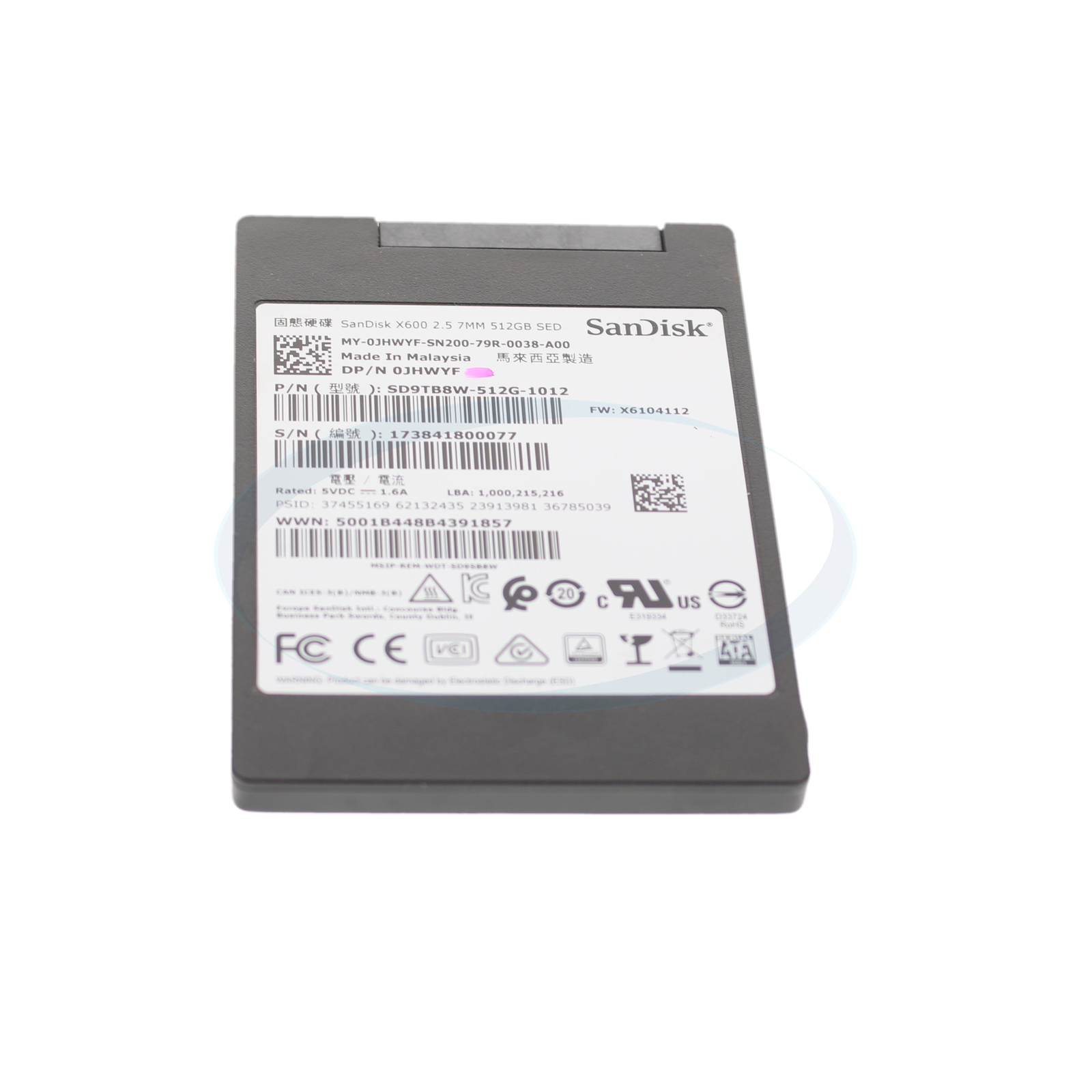 Dell JHWYF Sandisk X600 512GB SATA 6Gbp 2.5'' Solid State Drive