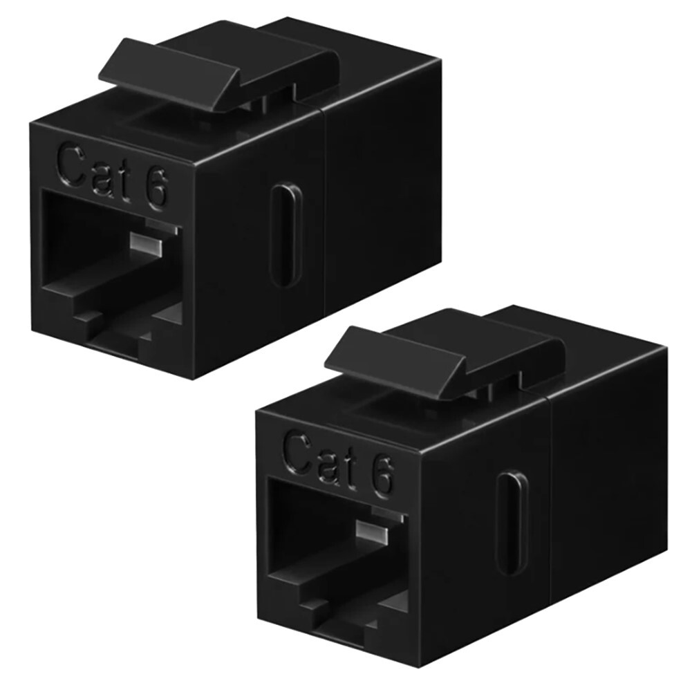 2x RJ45 Cat6 Coupler Inline 8P8C Type Keystone Jack For Wall Plate Panel Black
