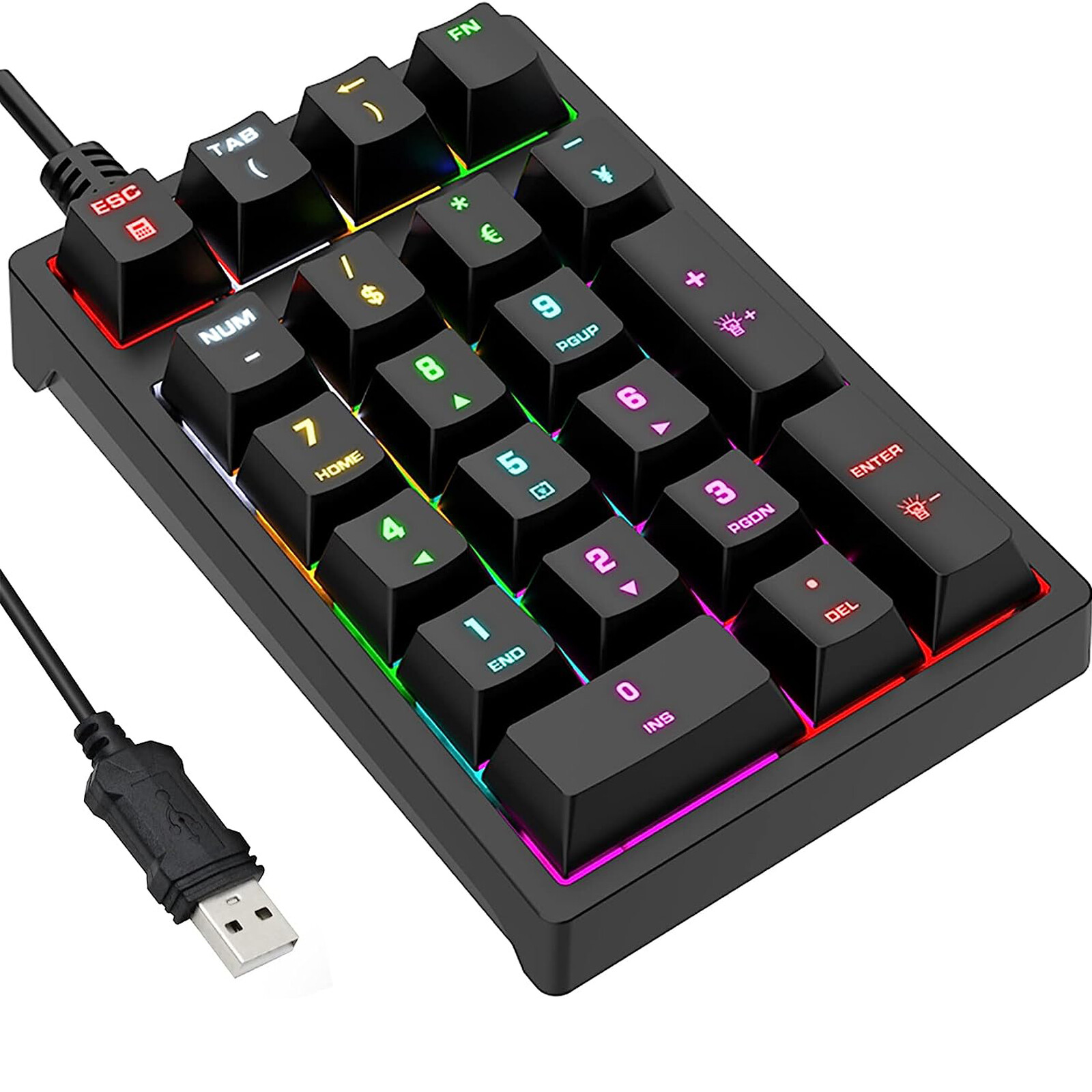 Mechanical RGB LED Backlit Backlight 21 Keys USB Wired Numeric Keypad Numpad
