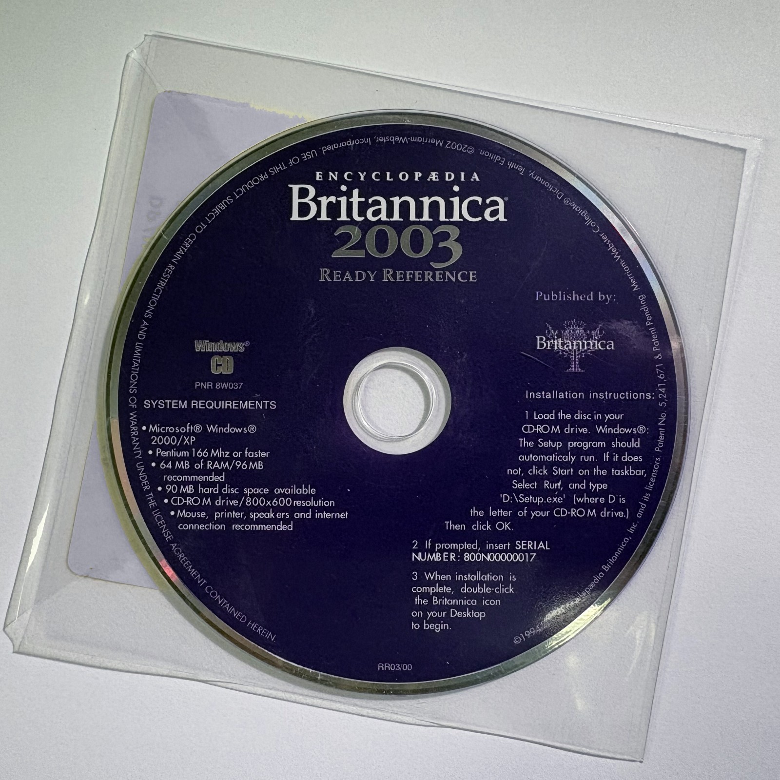 NEW FACTORY SEALED Encyclopedia Britannica 2003 Ready Reference CD PNR 8W037