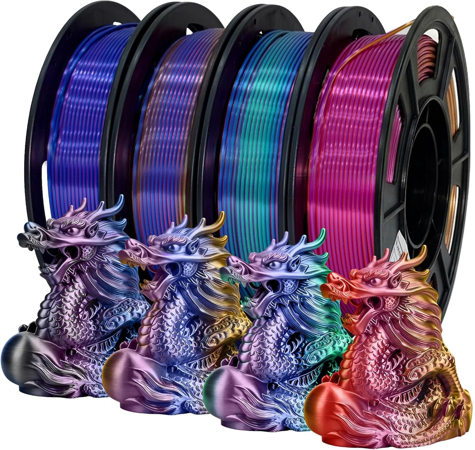 Silk PLA Plus 3D Printer Filament Bundle Shiny Tricolor 1.75mm Multi Color Pack
