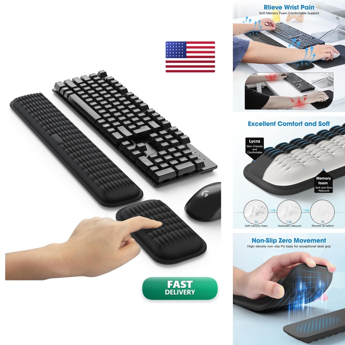 MEKASS Wrist Rest for Keyboard and Mouse 1009 Classic Black