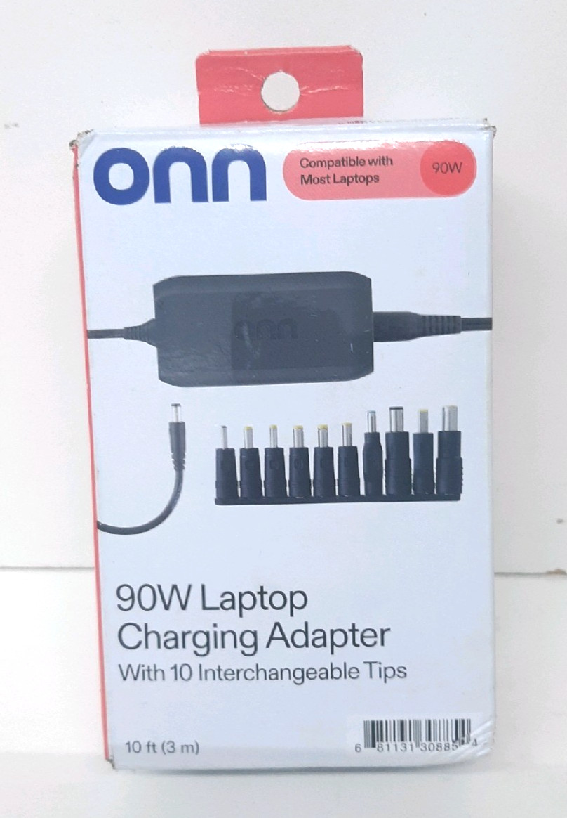 onn 90W Laptop Charger with 10 Interchangeable Tips, 10ft Power Cord,for HP,Dell