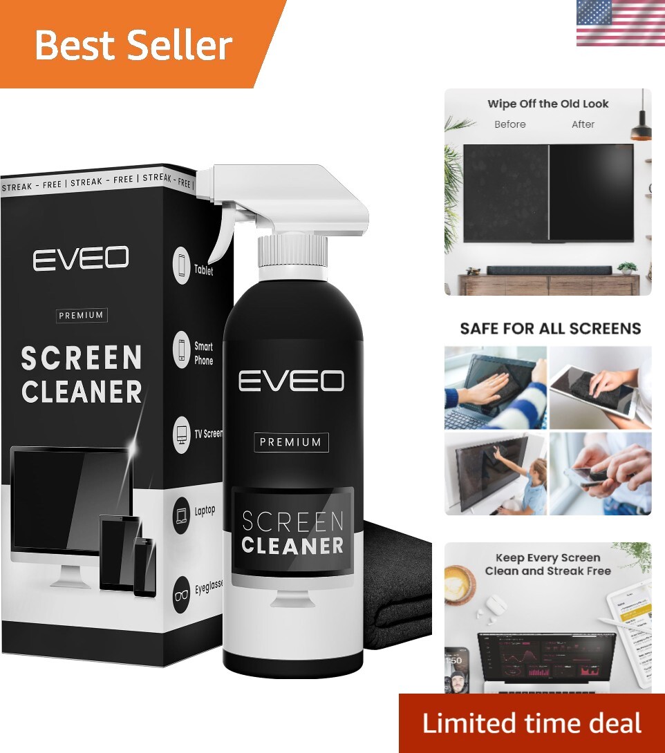 Effortless Streak-Free Cleaning Kit for All Devices - 6.7 Oz Spray & Cloth