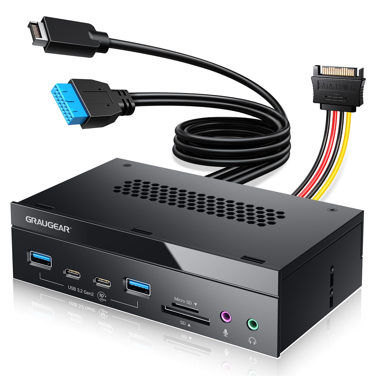 Front Panel in 5.25 inch, 4x USB 3.2 Gen2 Hub 10Gbps, 2xA+2xC, Card Reader, Audio