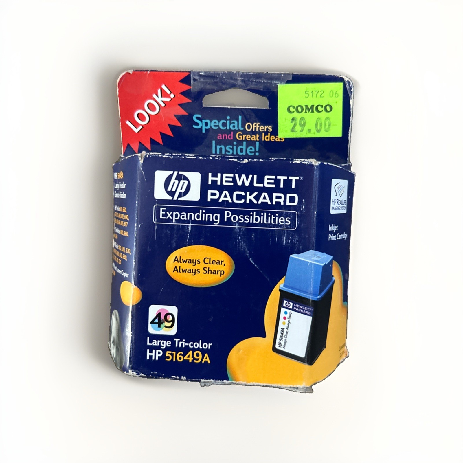 HP 49 Large Tri-Color Ink Cartridge 51649A Factory Sealed New In Box Exp 9/2000