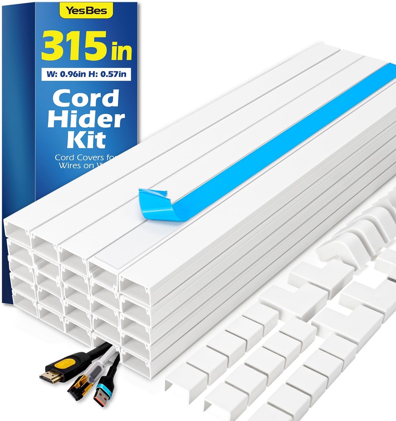 315in Cord Hider Kit, Paintable Cable Raceway, Cord Covers for Wires on