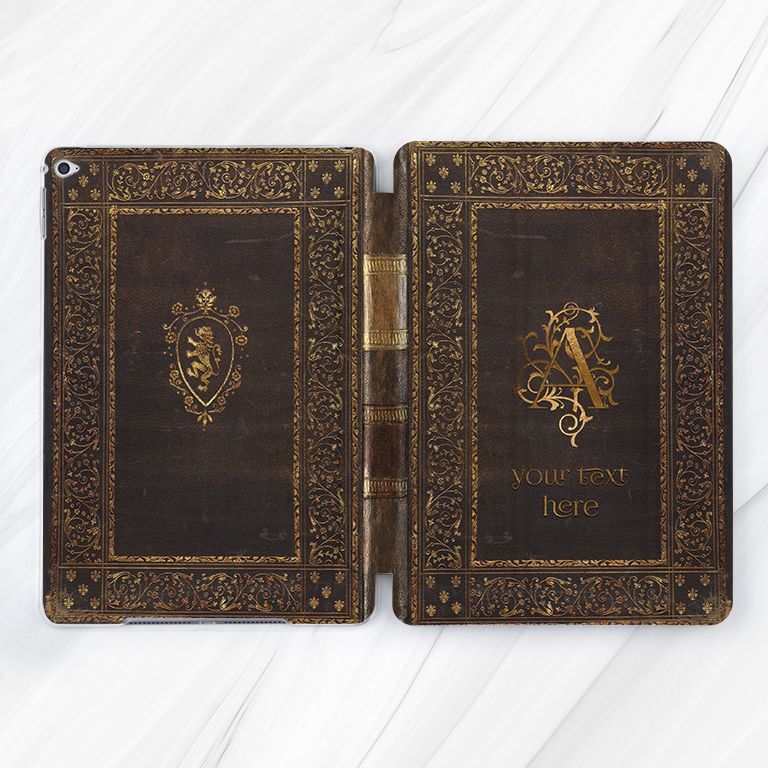 Custom Text Monogram Old Book Case For iPad 10.2 10.9 Air 13 Pro 9.7 11 Mini 7