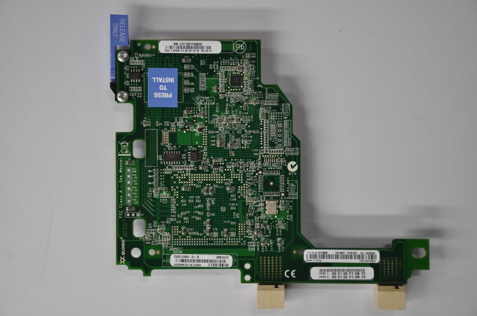IBM SANBLADE QMI3472 FIBRE CHANNEL HOST BUS ADAPTER - 2 X - PCI USED 41Y8581 