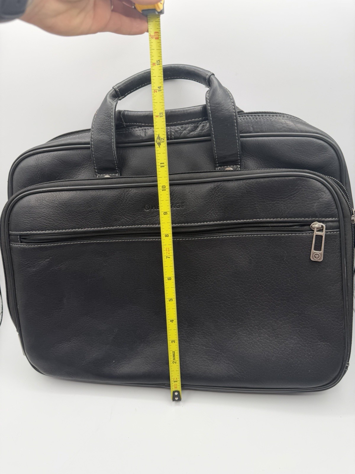 Heritage Genuine Leather Briefcase Laptop Bag Black Double Zip Business Work