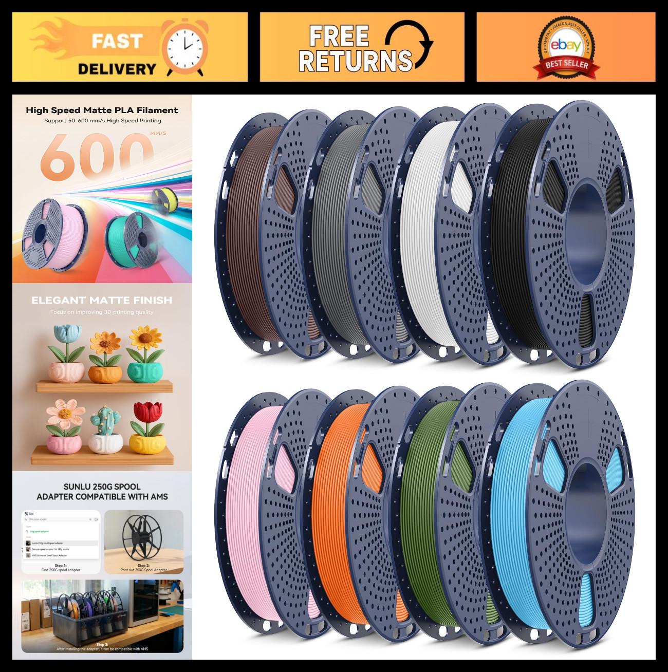 High-Speed Matte PLA 3D Printer Filament Bundle - Premium Quality, Versatile Col