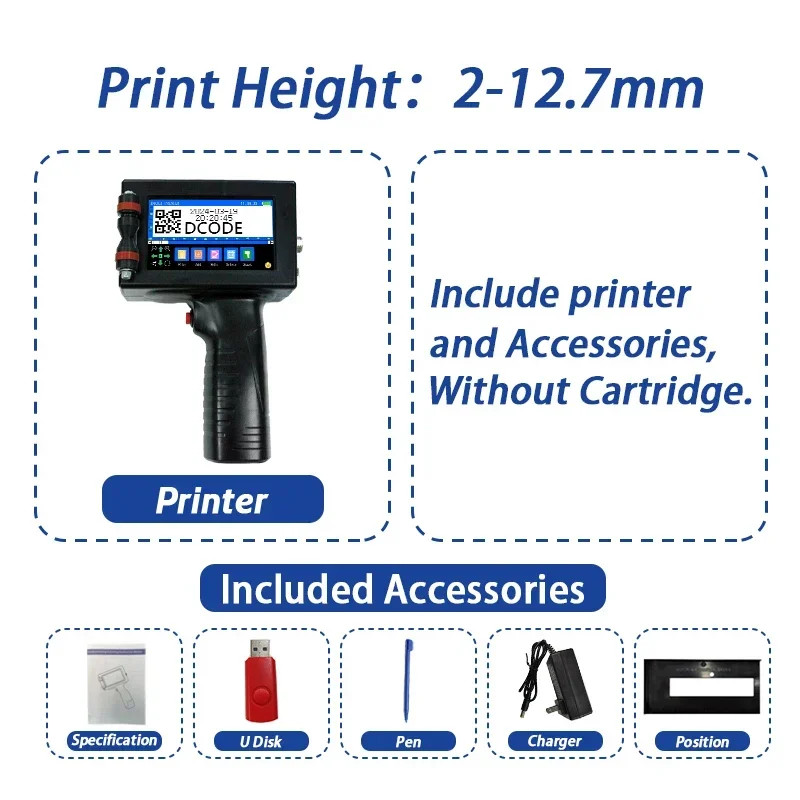 1730PLUS Handheld Inkjet Printer 12.7mm Portable Printer GS1 QRcode Batch Number
