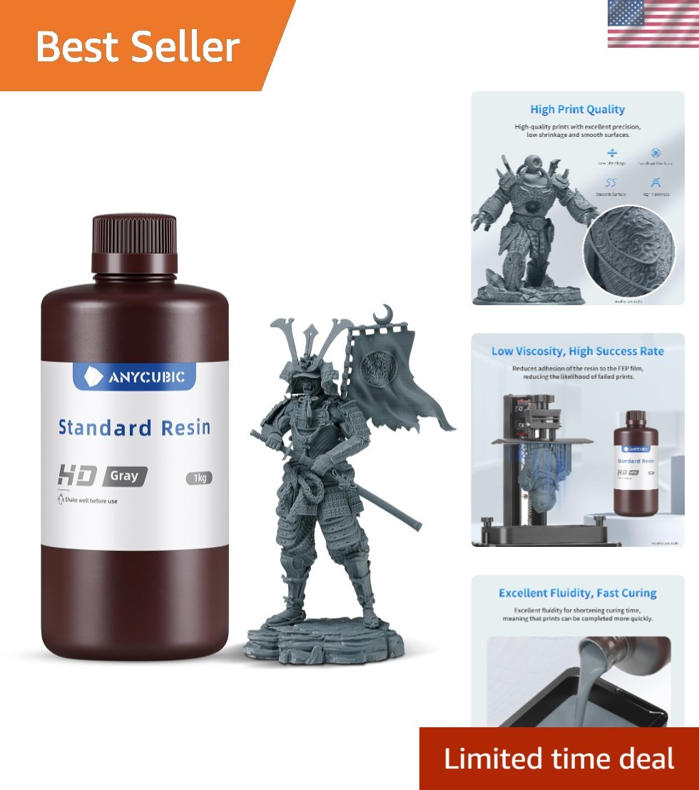 High Precision 8K 3D Printing Resin - Fast Curing HD Grey, 1kg for All Printers