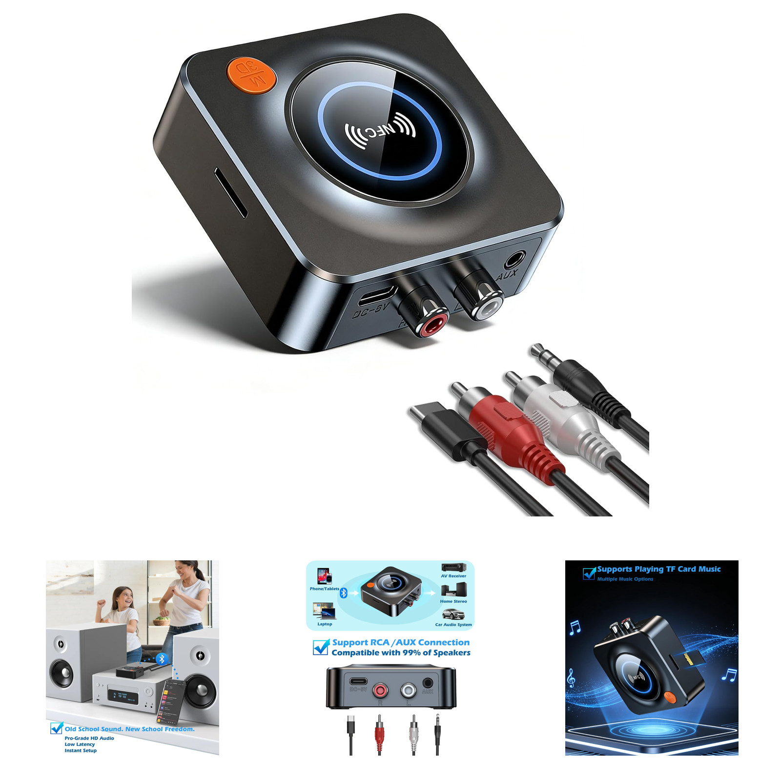 Bluetooth Receiver for Home Stereo RCA AUX Adapter with NFC Crystal Clear Sound