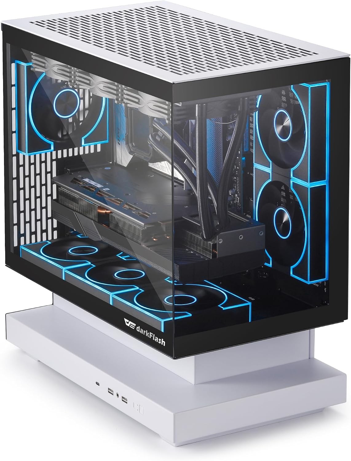 darkFlash FLOATRON F1 Micro-ATX Panoramic Floating PC Case B W Combo