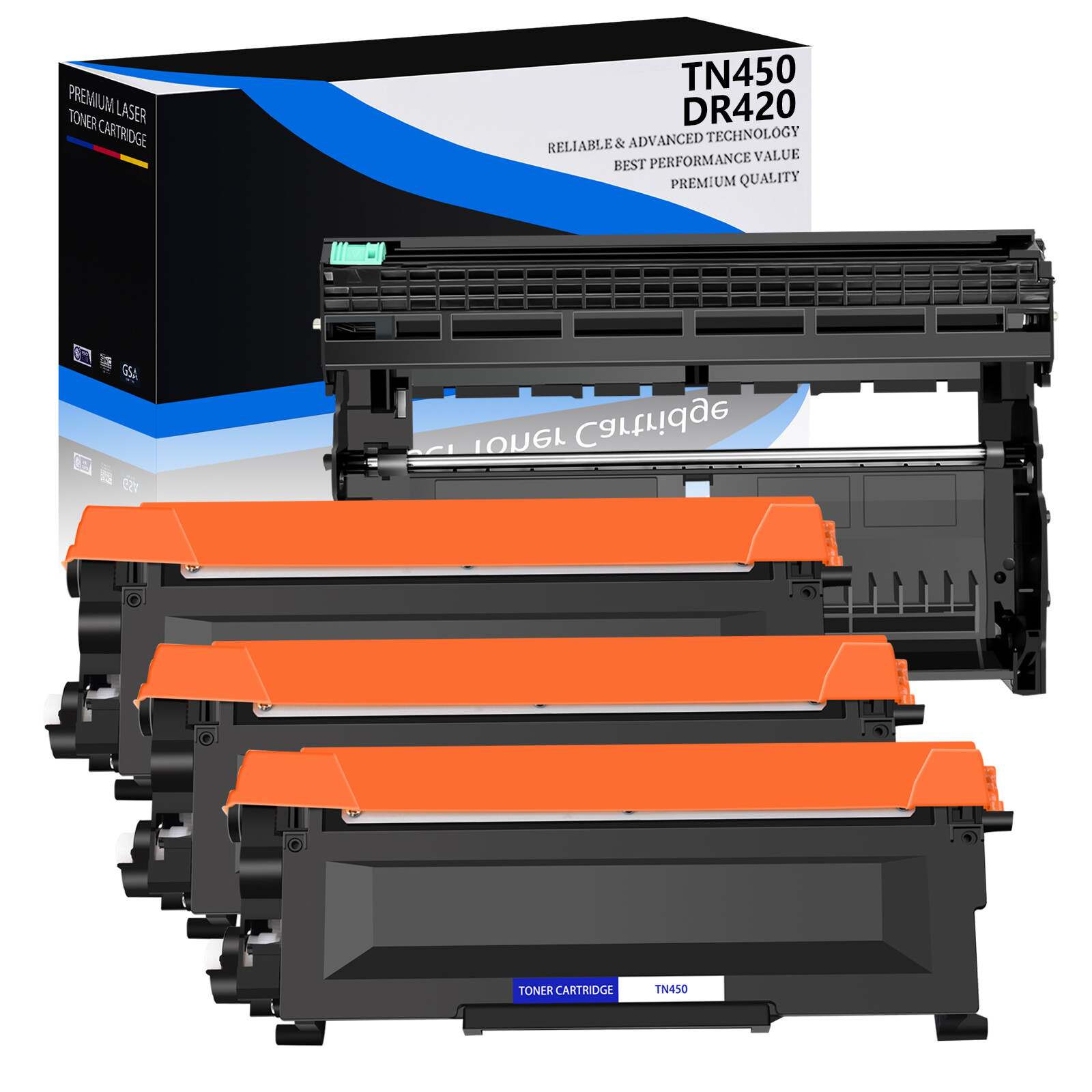 for Brother 3PK TN450 Toner + 1PK TN420 Drum Unit MFC-7860DW HL-2240D MFC-7365DN
