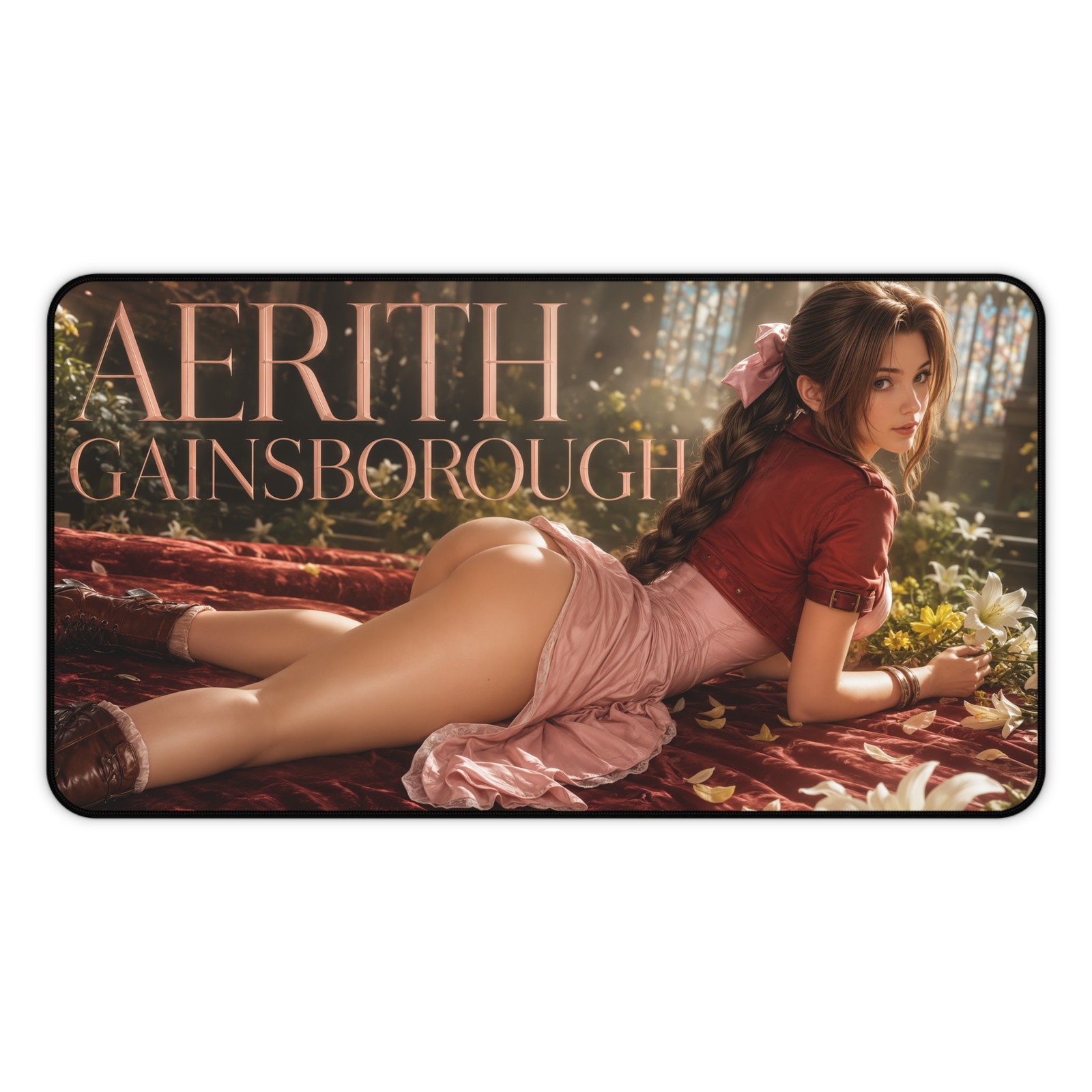 Aerith Mouse Pad, Final Fantasy VII XXL Gaming Desk Mat, Floral Pad