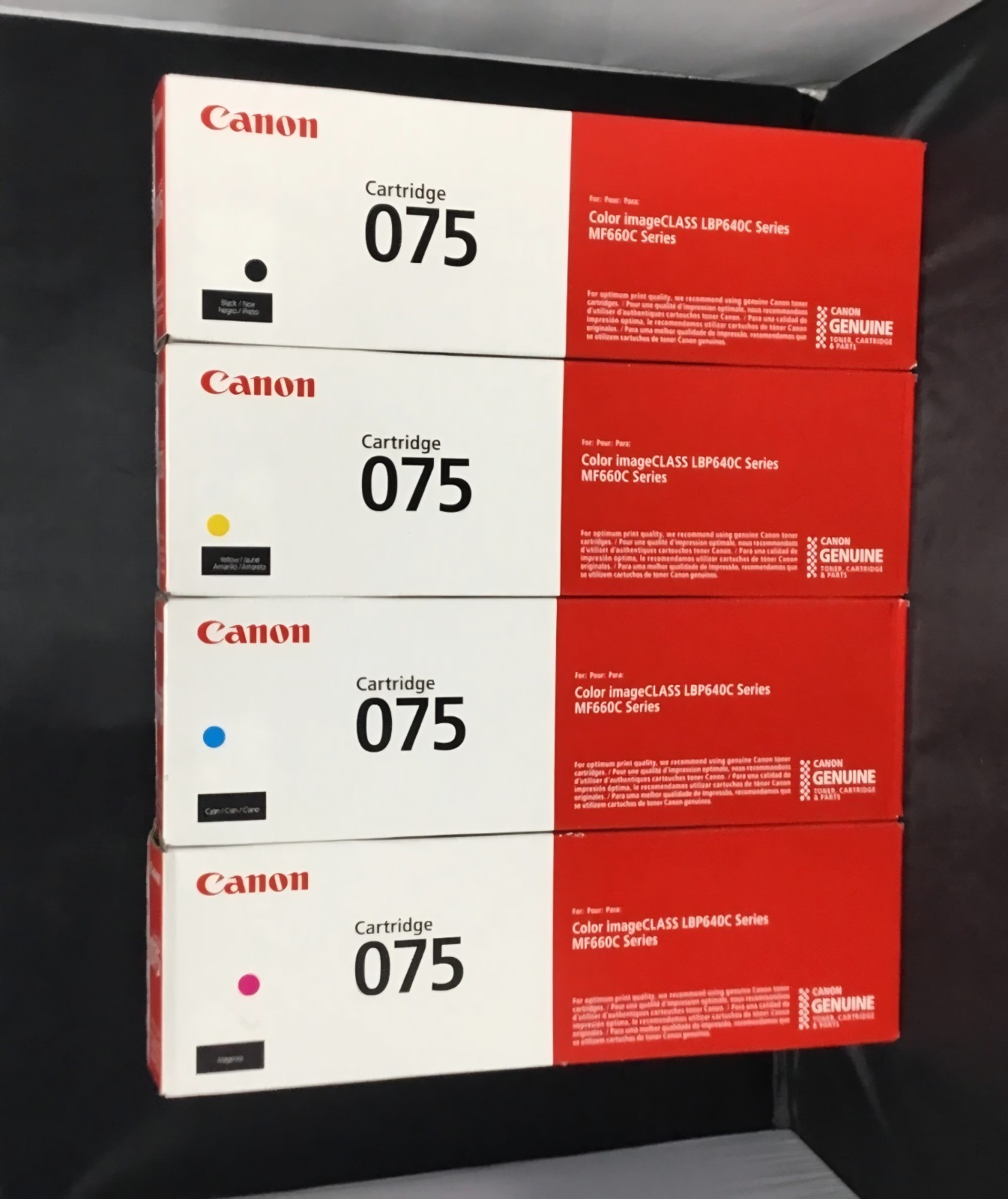 Genuine Canon 075 Toner Set CMYK 4-Pack OEM CRG-075 LBP646Cdw MF665Cdw