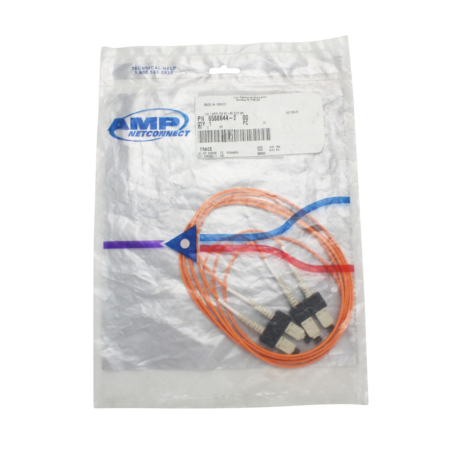 AMP 6588644-2 NETCONNECT 2 METER SC-SC DUPLEX OFNR FIBER OPTIC CORD CABLE