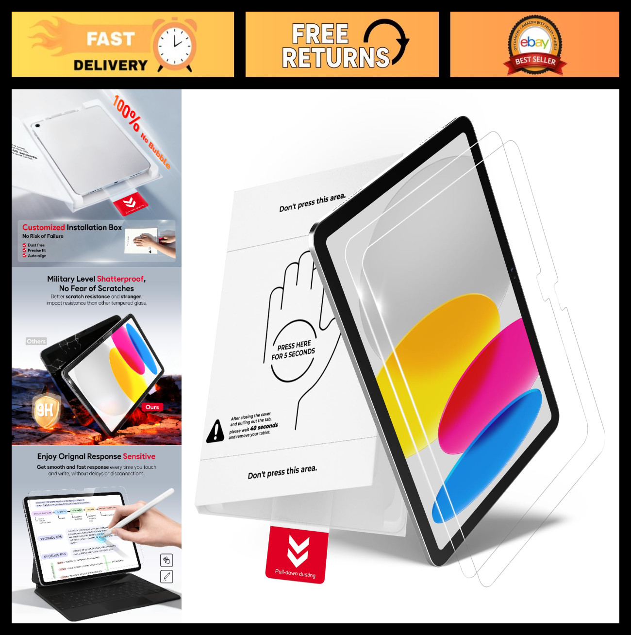 2 Pack iPad Screen Protector 11th/10th Gen 11/10.9 Inch, HD Clear, Anti-Scratch