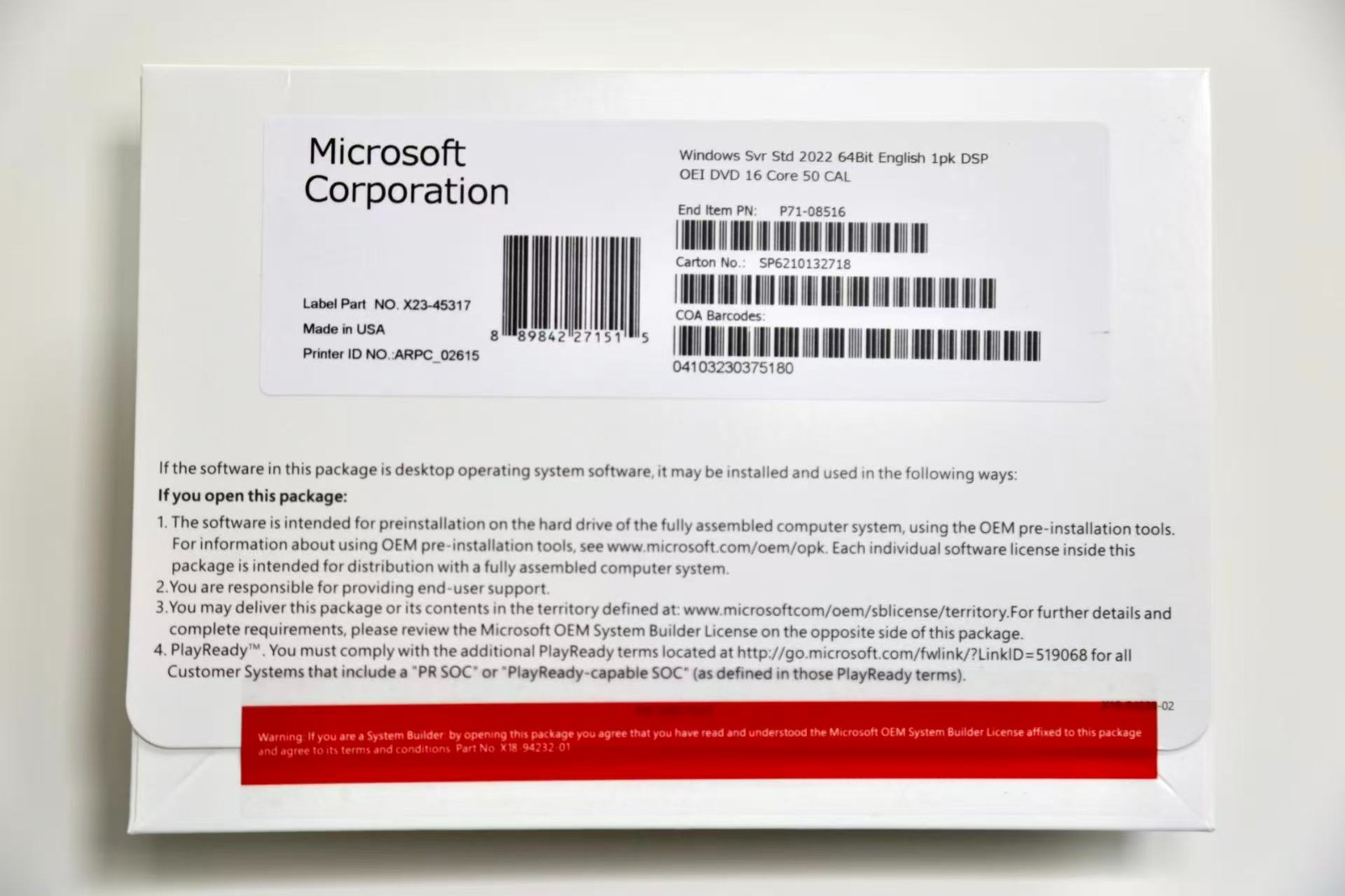 Microsoft Windows Server 2022 Standard 64Bit 16 Core-50 CALs DVD With Key&