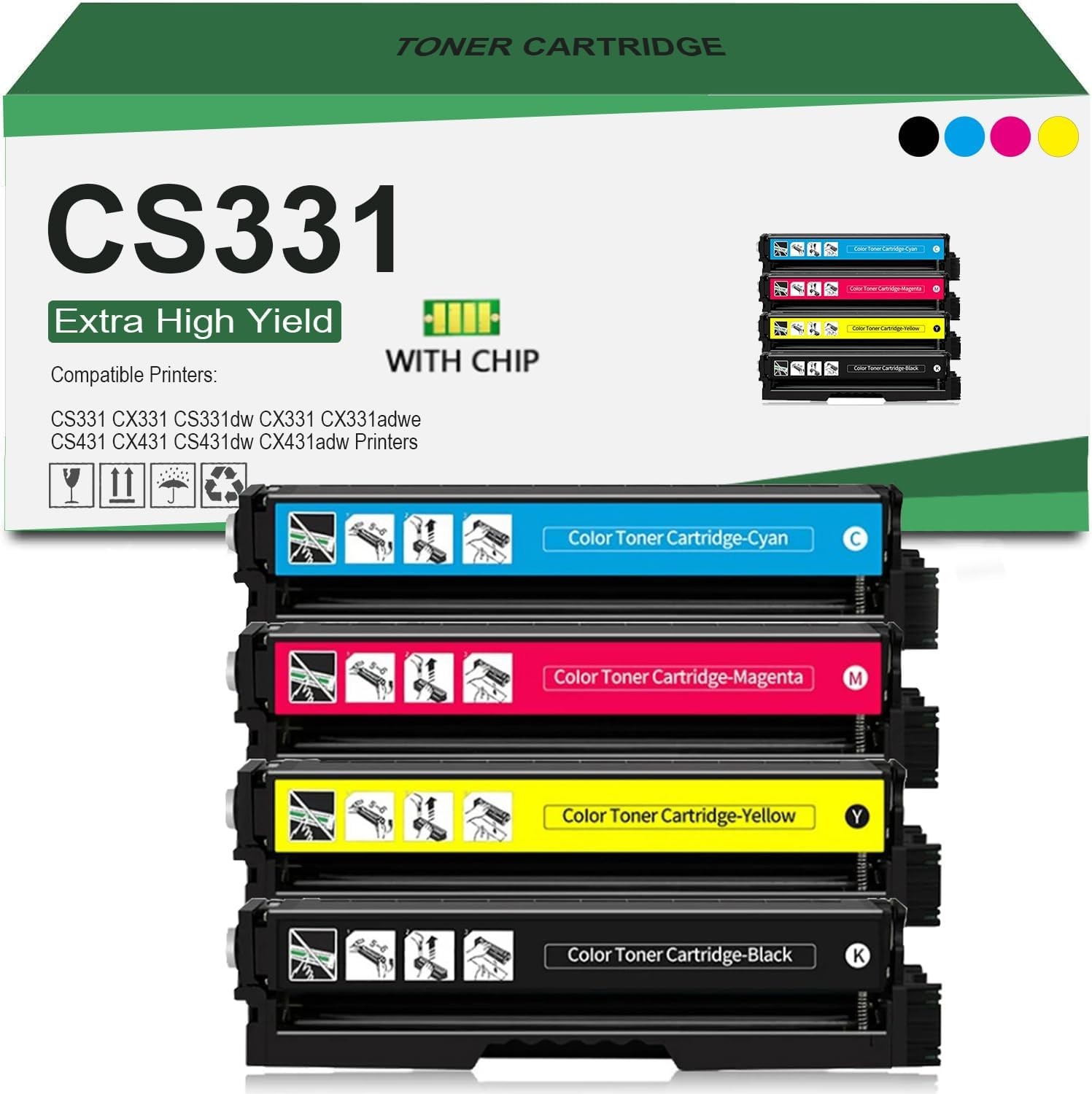 Compatible w/ Lexmark 20N10K0 20N10C0 20N10M0 20N10Y0 Toner CS331 CX331 4-Pack