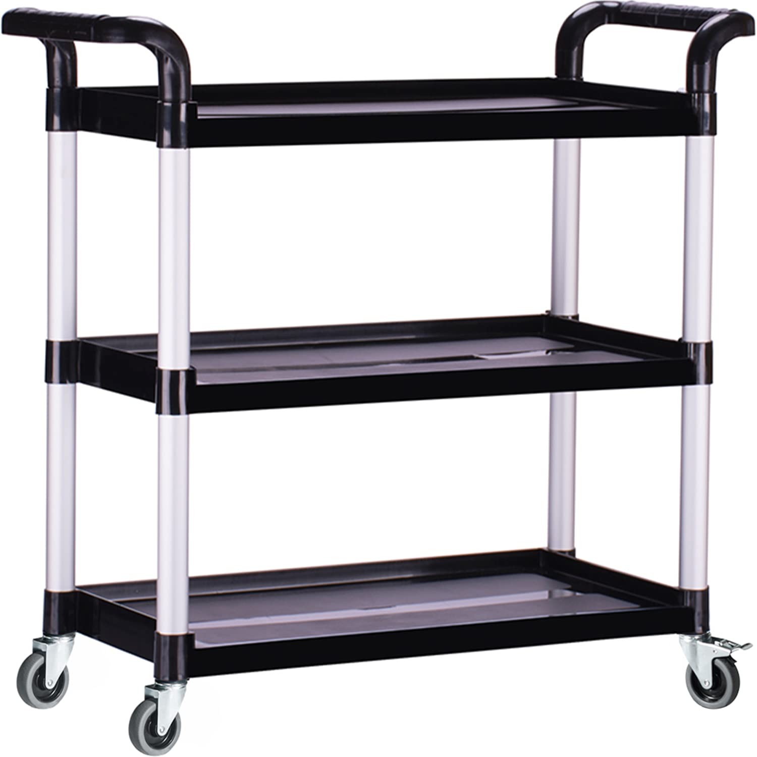 Utility Cart 3 Tier Rolling Heavy Duty 510lb Capacity Black BRLJUNEO Plastic